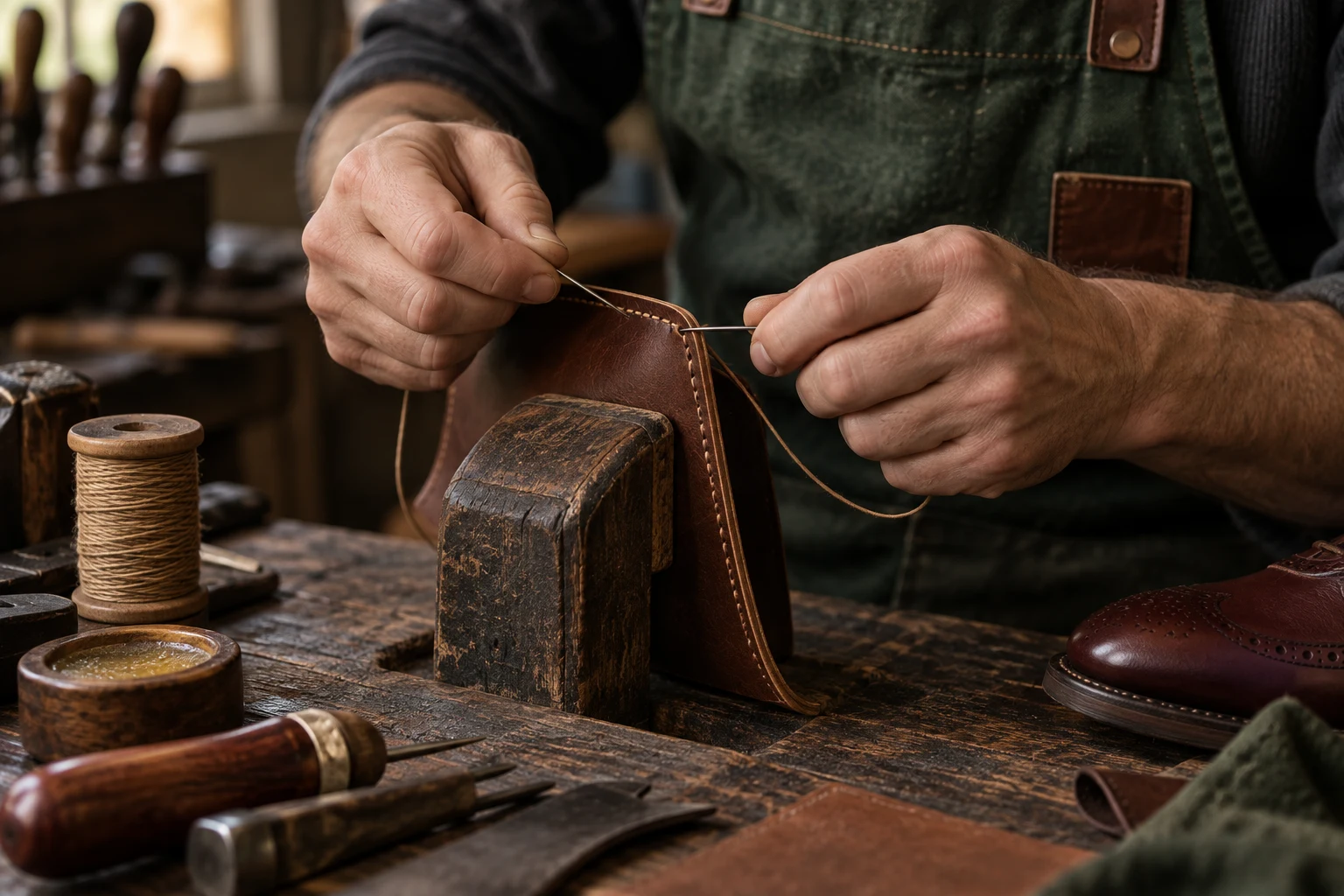 Illustrative leather stitching detail